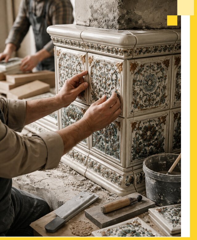 Изразцовые камины под ключ в Северске: проект и монтаж