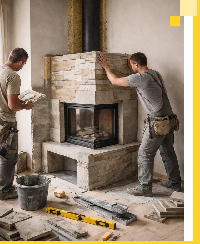 Угловые камины под ключ проект, монтаж и отделка в Северске