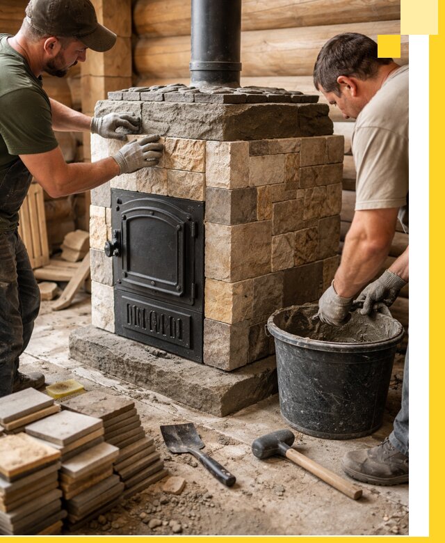 Облицовка банной печи под ключ в Северске: камень и плитка