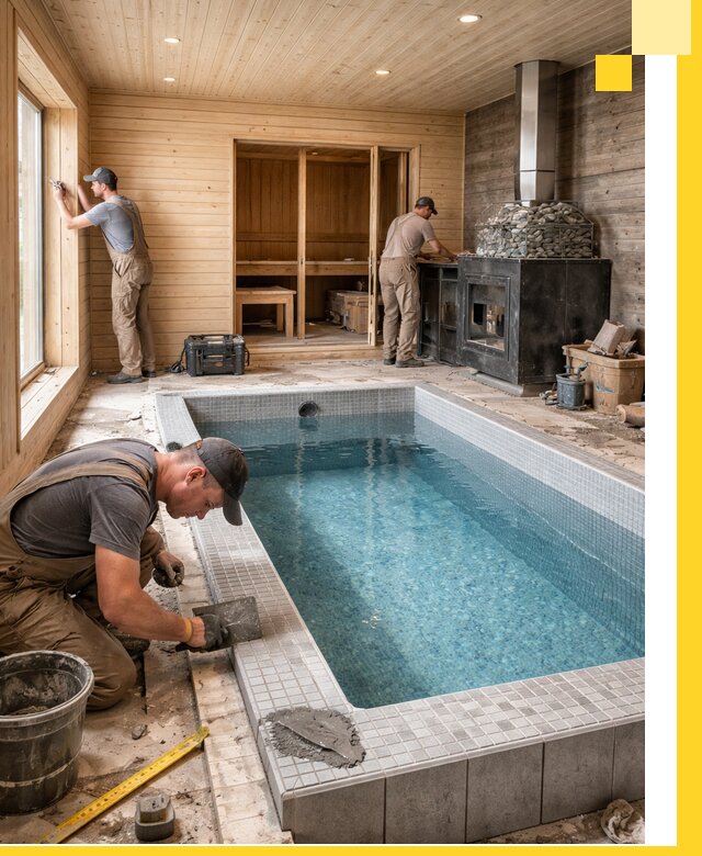 Проект бани с бассейном и сауной в Северске под ключ