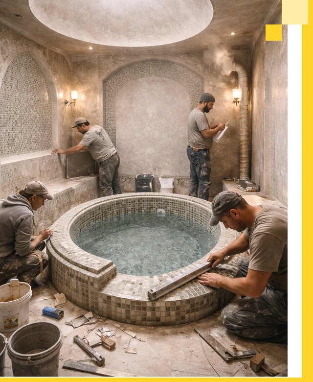 Профессиональное строительство хамама с бассейном в Северске под ключ