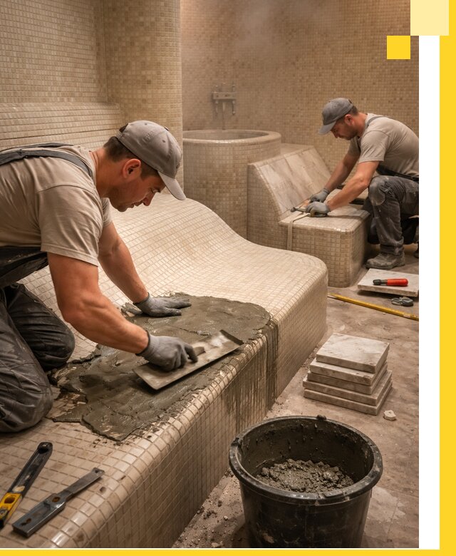 Лежаки для хамама под ключ в Северске, проект и монтаж