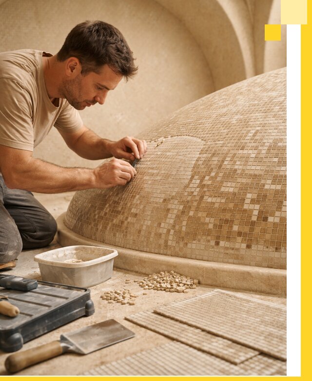 Профессиональная укладка мозаики для хамама под ключ в Северске